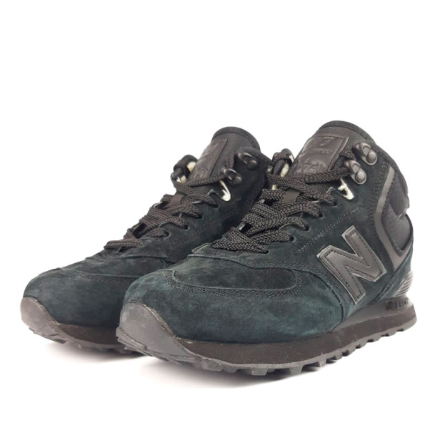 New Balance 574 All Black Suede Winter С МЕХОМ
