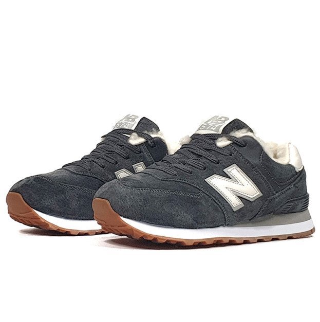 New Balance 574 Grey White Winter С МЕХОМ