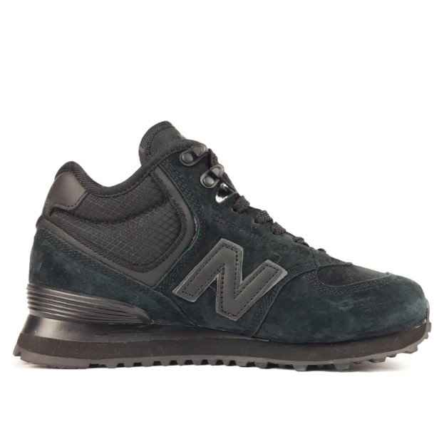 New Balance 574 All Black Suede Winter С МЕХОМ