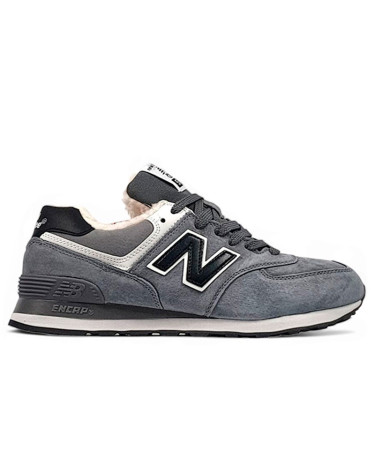 New Balance 574 Grey Black White Winter С МЕХОМ