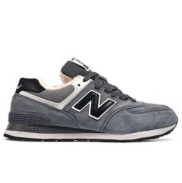 New Balance 574 Grey Black White Winter С МЕХОМ