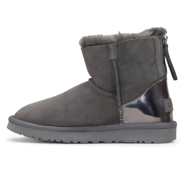 UGG Classic Mini Grey Silver Zip Lacquer